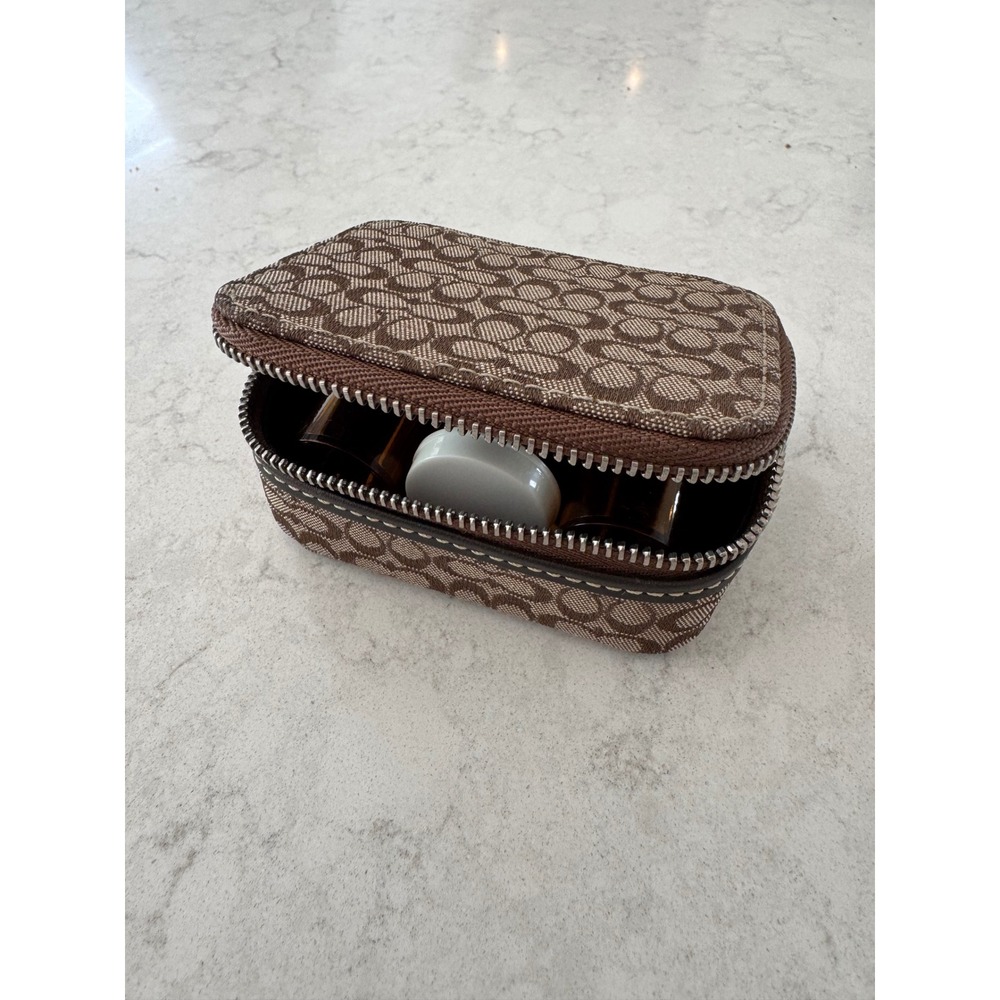 Coach Signature Pill Organizer Travel Case Brown Monogram Canvas 3 Containers
